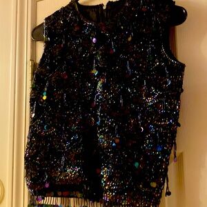 Vintage lined black beaded top small